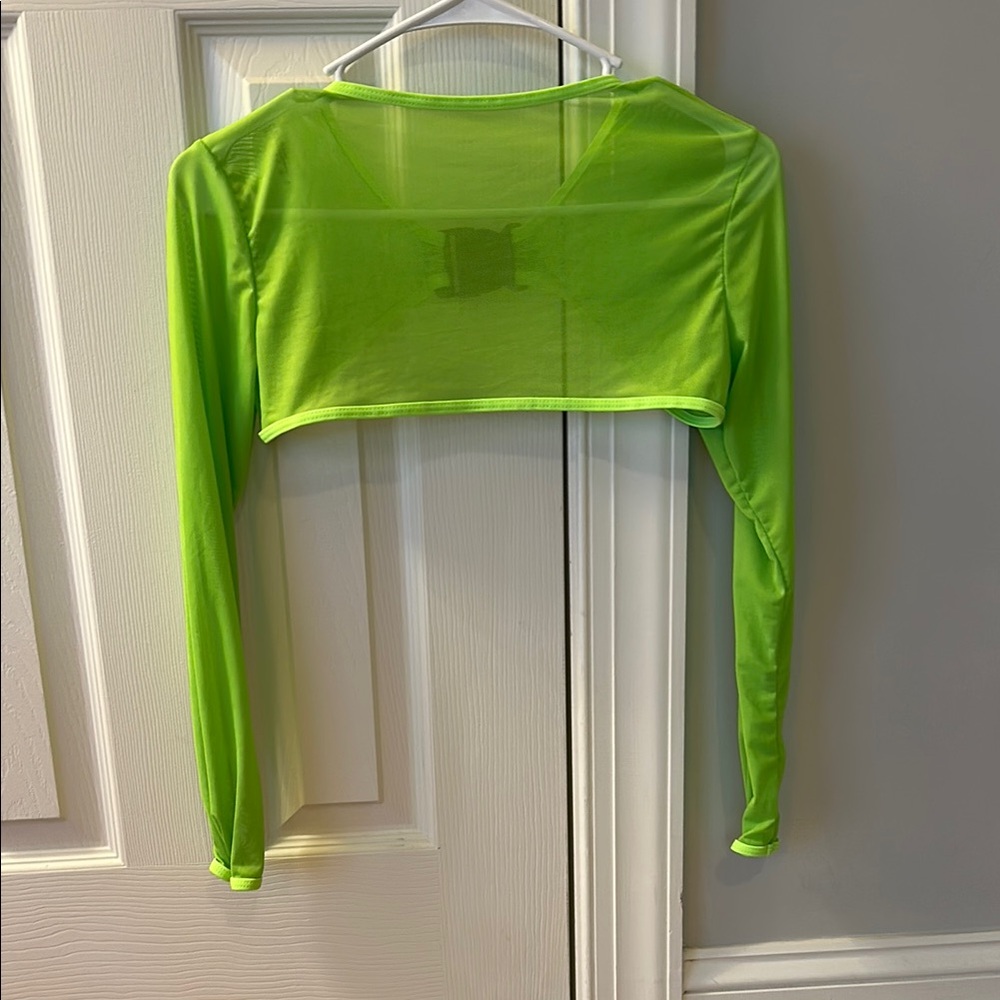 Neon Green Sheer Long Sleeve Crop Top with Buckle in the Back